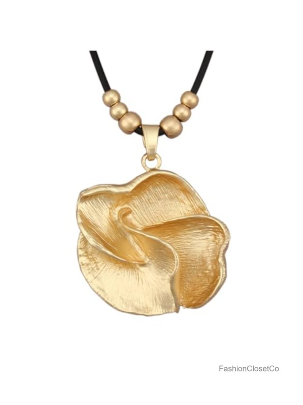 Faux Leather Cord Flower Pendant Necklace